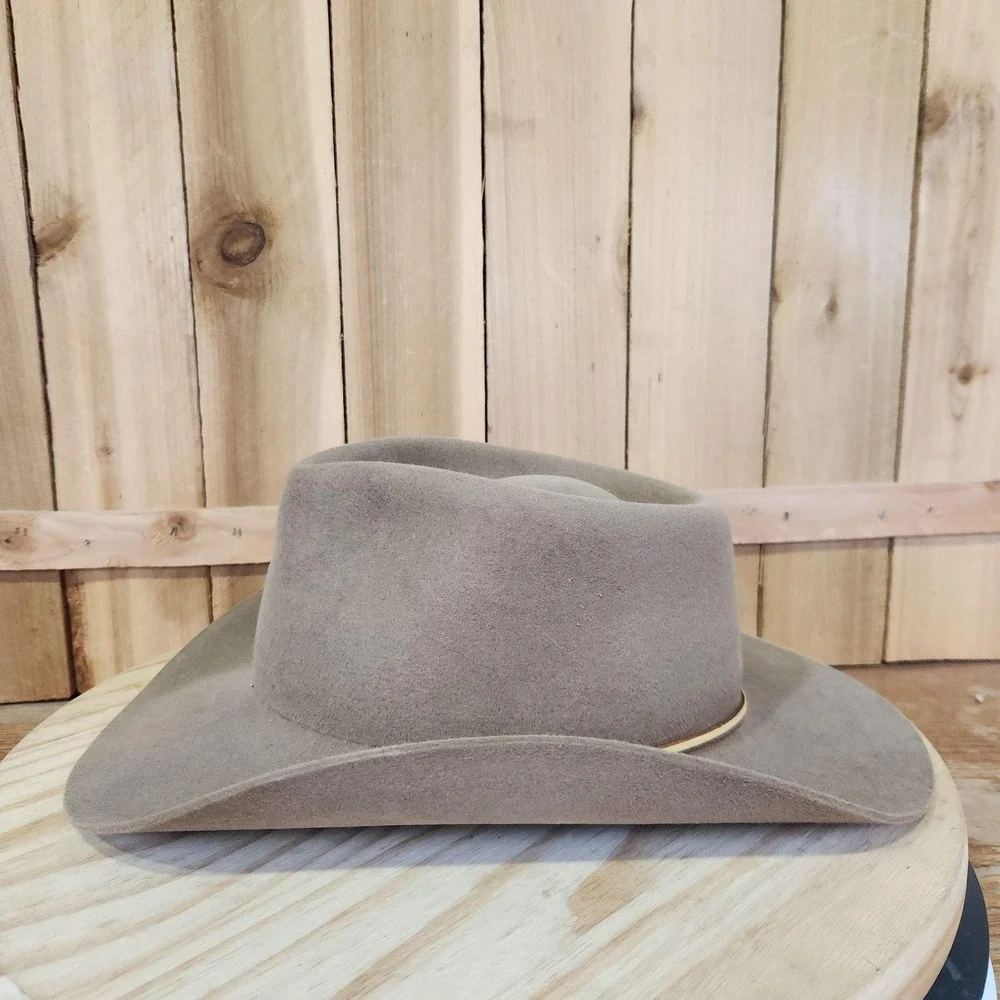 Vintage Beaver Hats Hat Cowboy Fitted Mens 55 6 3/4 Brown Fur Felt Lined Western